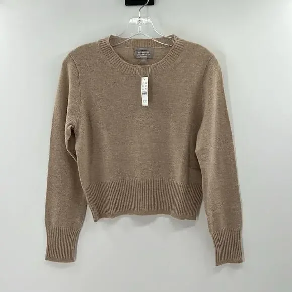 J. Crew Shrunken Cropped 100% Cashmere Sweater - Tan - Large - NWOT - Picture 2 of 6